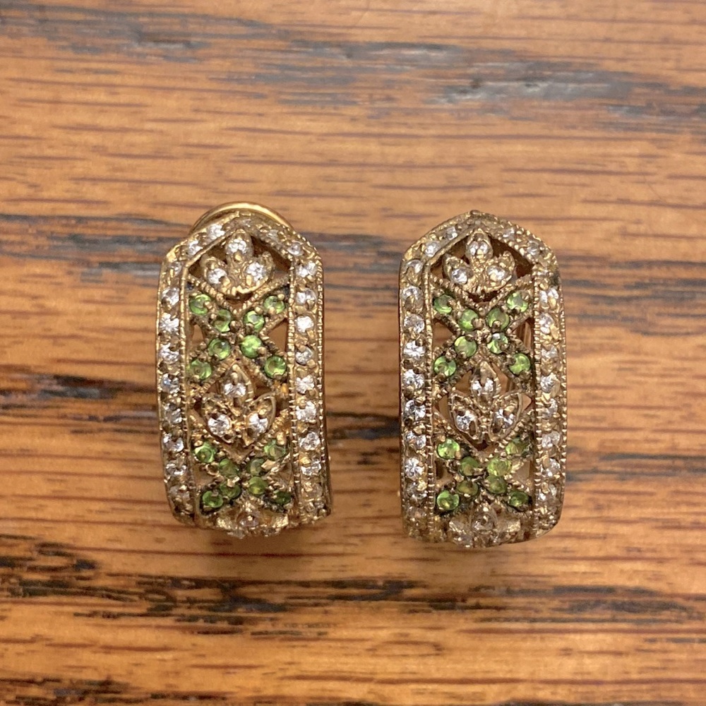 Vintage Elegant Evening Luxury Gatsby Engagement Rhinestone Half Hoop Earrings - Picture 2 of 7
